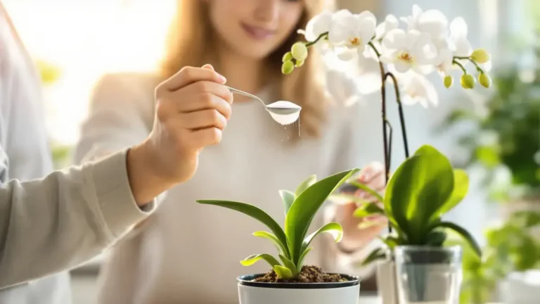 Een lepel keukeningrediënt om de groei van een orchidee die niet meer bloeit te stimuleren